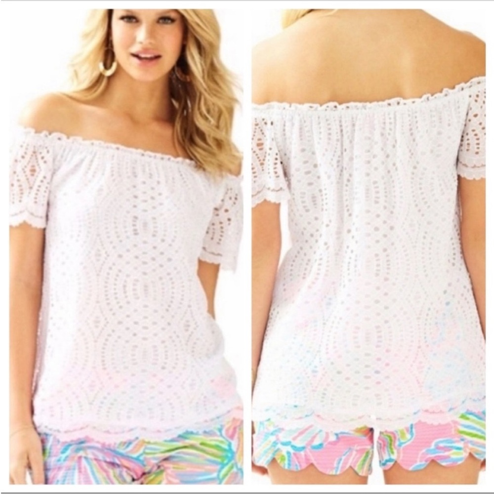 Lilly Pulitzer White Off the Shoulder Lace Top